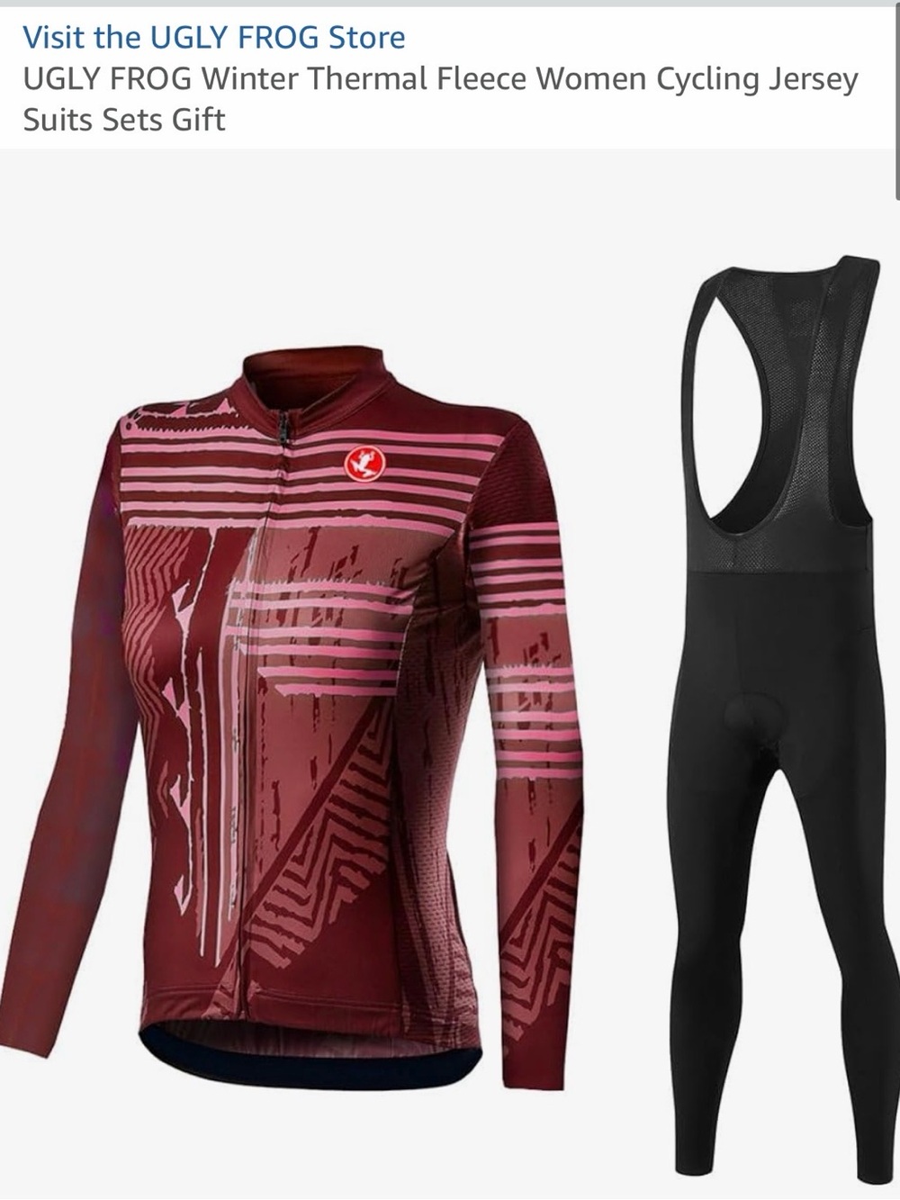 Women’s Thermal Long Sleeve Cycling Jersey &Bib Tights/Maroon Pink  Make Offer